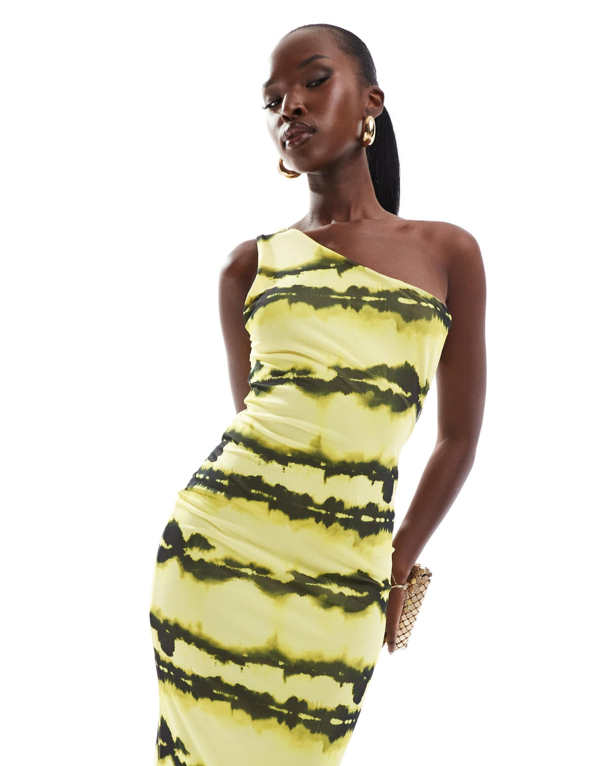 ASOS DESIGN one shoulder mesh maxi dress in yellow ombre print - ASOS Sample Sale