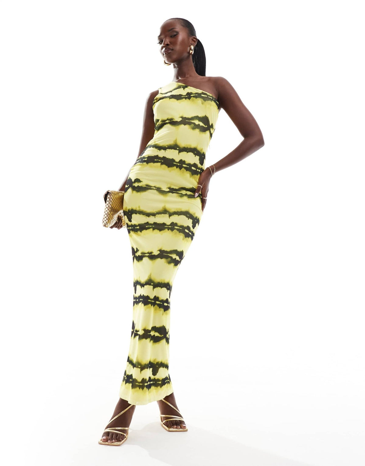 ASOS DESIGN one shoulder mesh maxi dress in yellow ombre print - ASOS Sample Sale