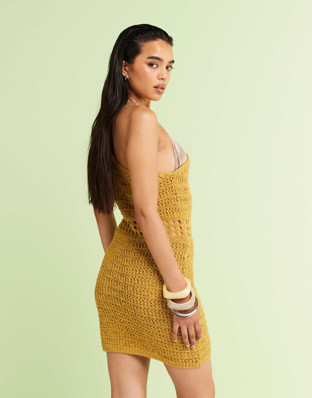ASOS DESIGN one shoulder mini dress in crochet stitch in olive - ASOS Sample Sale