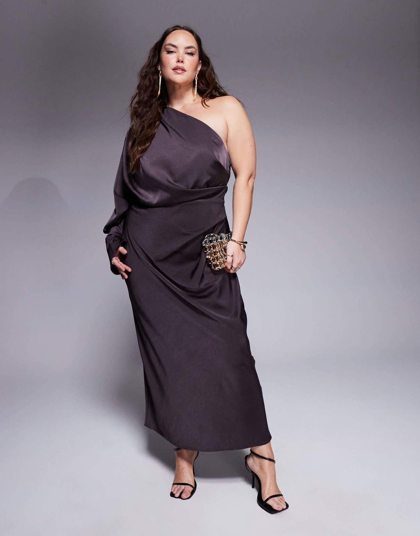 ASOS DESIGN one shoulder pleated maxi dress in chocolate - ASOS Sample Sale