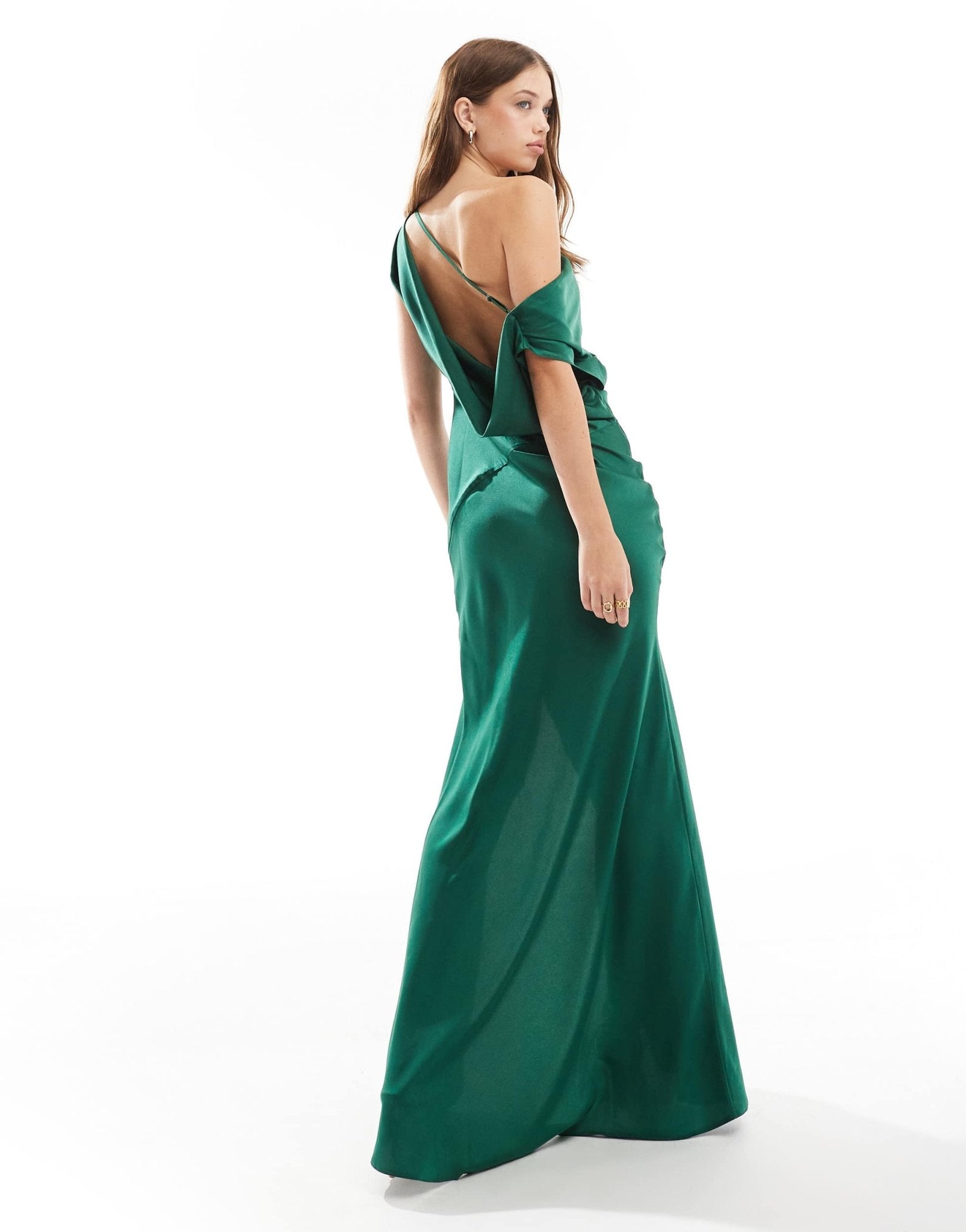ASOS DESIGN one shoulder ruched detail maxi dress with split in forest ASOS DESIGN one shoulder ruched detail maxi dress with split in forest