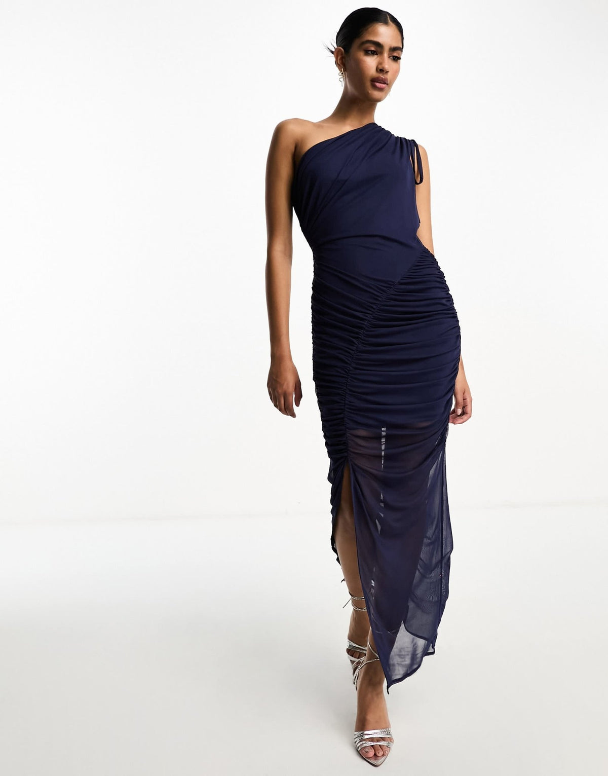 ASOS DESIGN one shoulder ruched midi dress in navy - ASOS Sample Sale