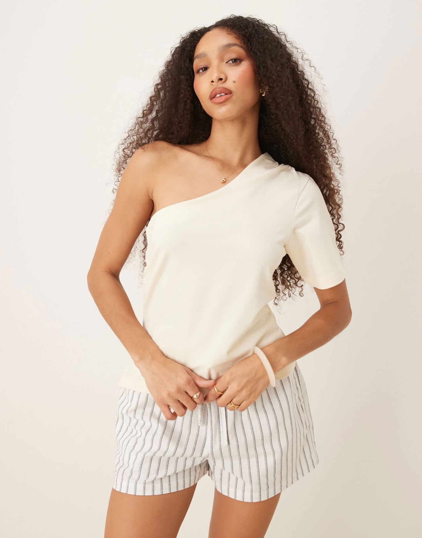 ASOS DESIGN one shoulder ruched waist top in cream - ASOS Sample Sale