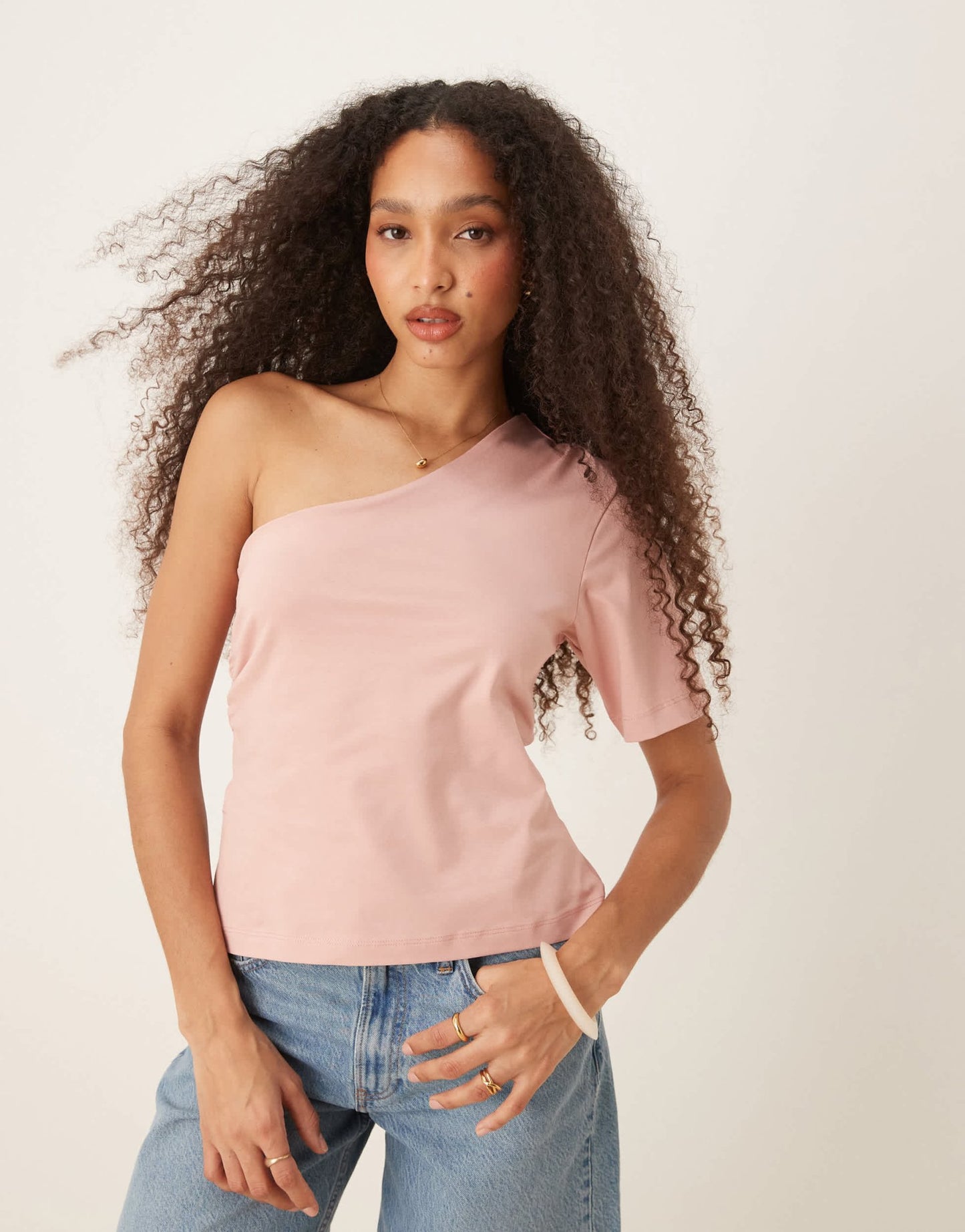 ASOS DESIGN one shoulder ruched waist top in dusty pink - ASOS Sample Sale