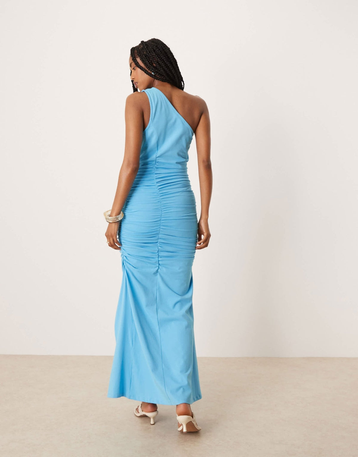 ASOS DESIGN one shoulder seamed ruched maxi dress in blue - ASOS Sample Sale
