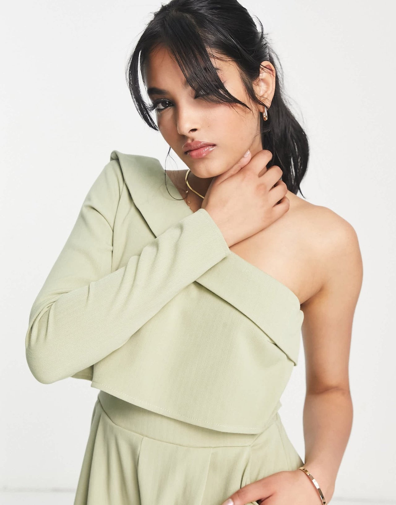 ASOS DESIGN one shoulder tailoring playsuit in sage - ASOS Sample Sale