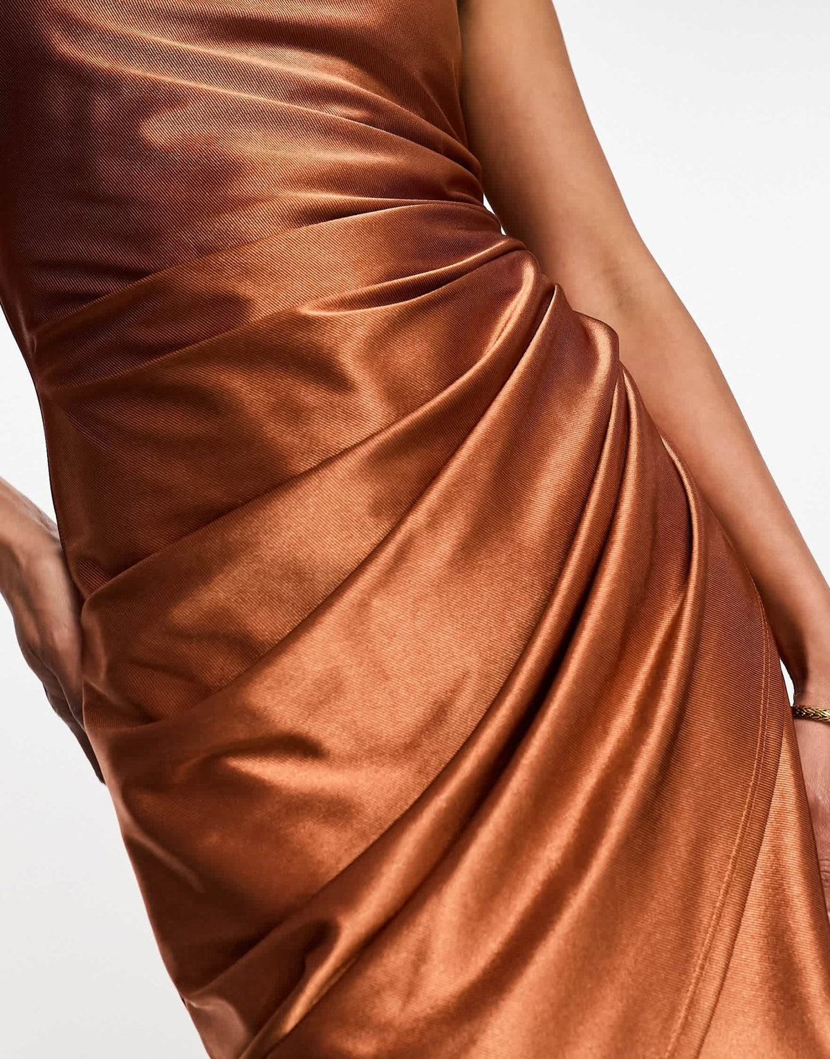 ASOS DESIGN one shoulder tie stretch satin mini dress in chocolate - ASOS Sample Sale