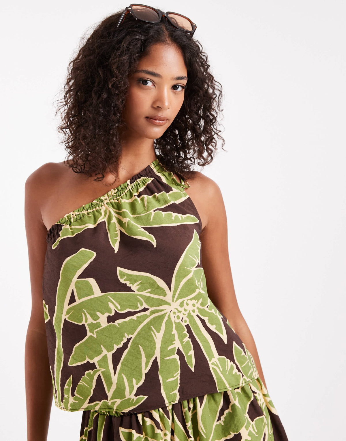 ASOS DESIGN one shoulder top co-ord in palm print - ASOS Sample Sale