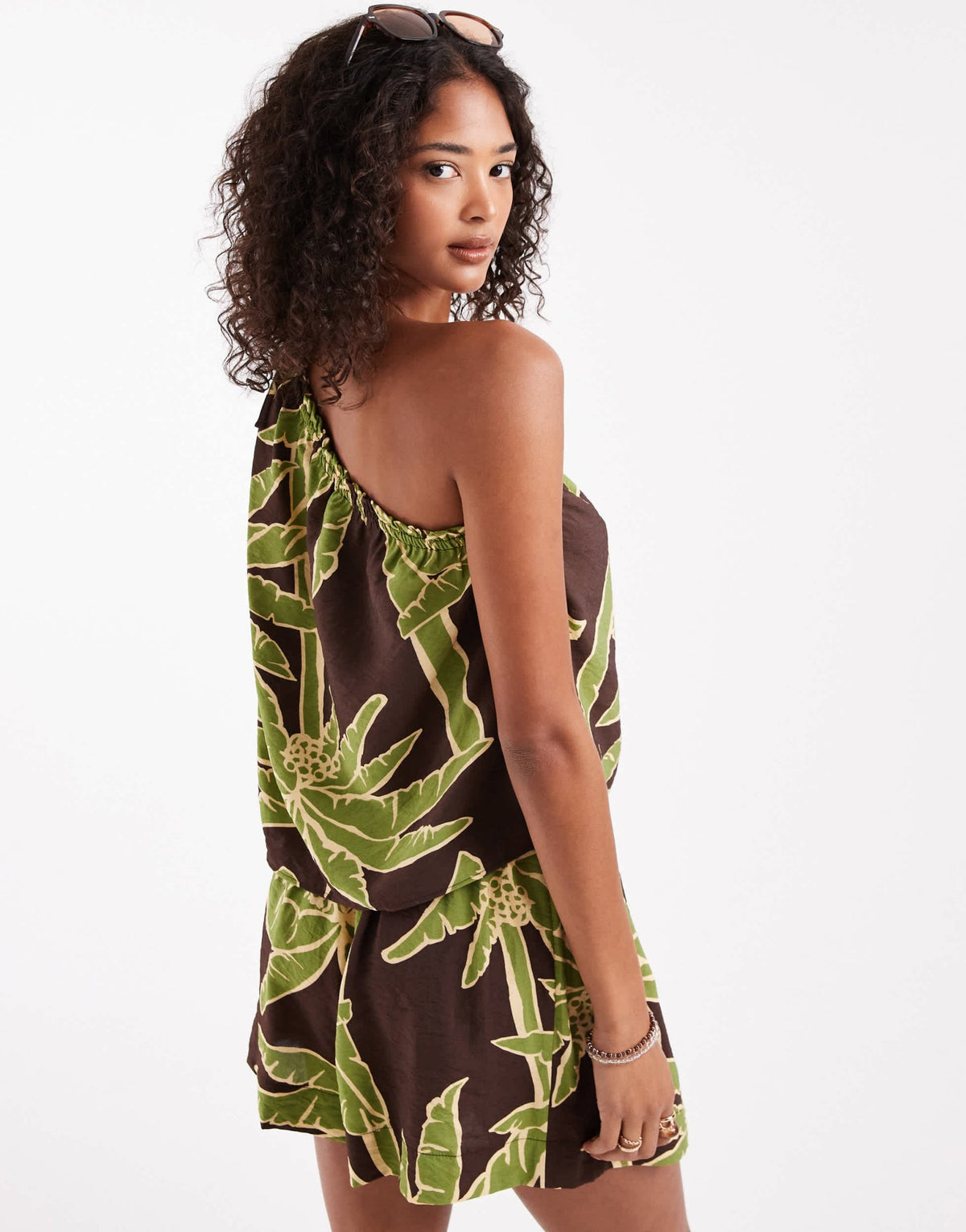 ASOS DESIGN one shoulder top co-ord in palm print - ASOS Sample Sale