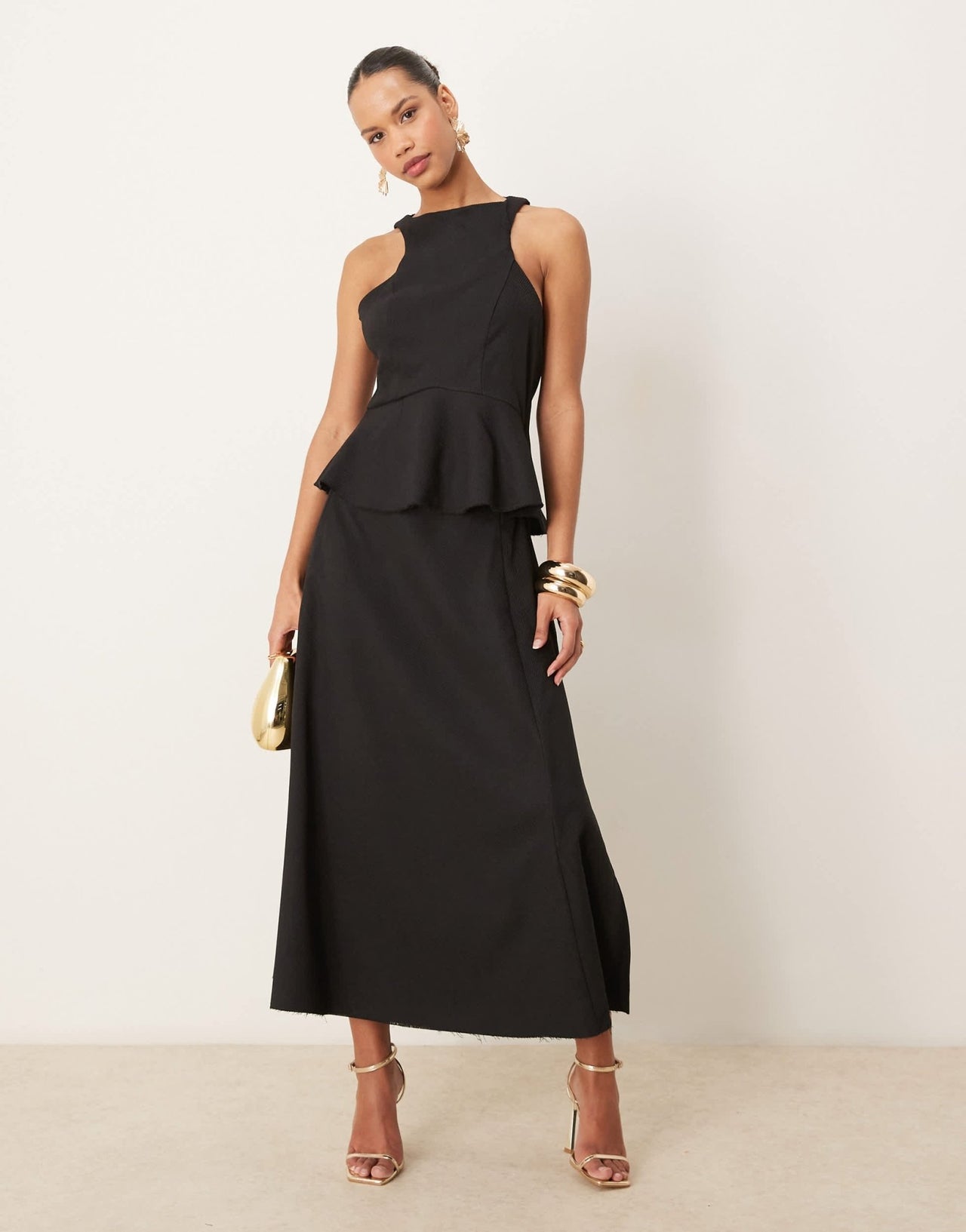 ASOS DESIGN open back maxi peplum dress in black - ASOS Sample Sale