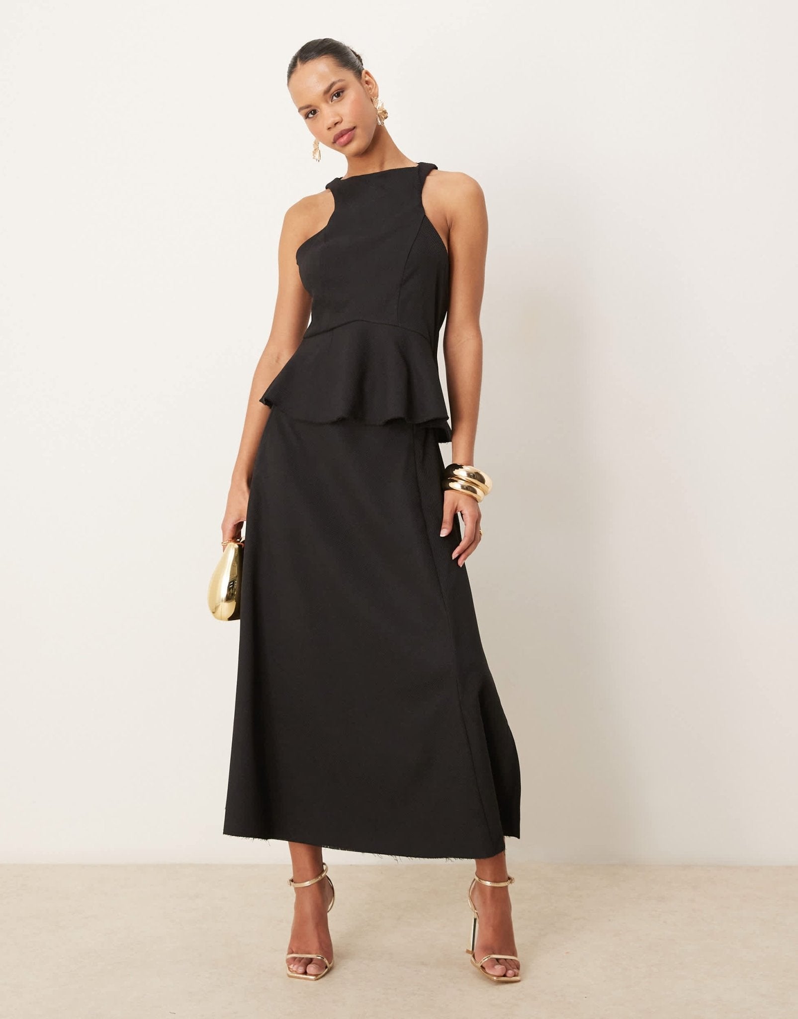 ASOS DESIGN open back maxi peplum dress in black - ASOS Sample Sale