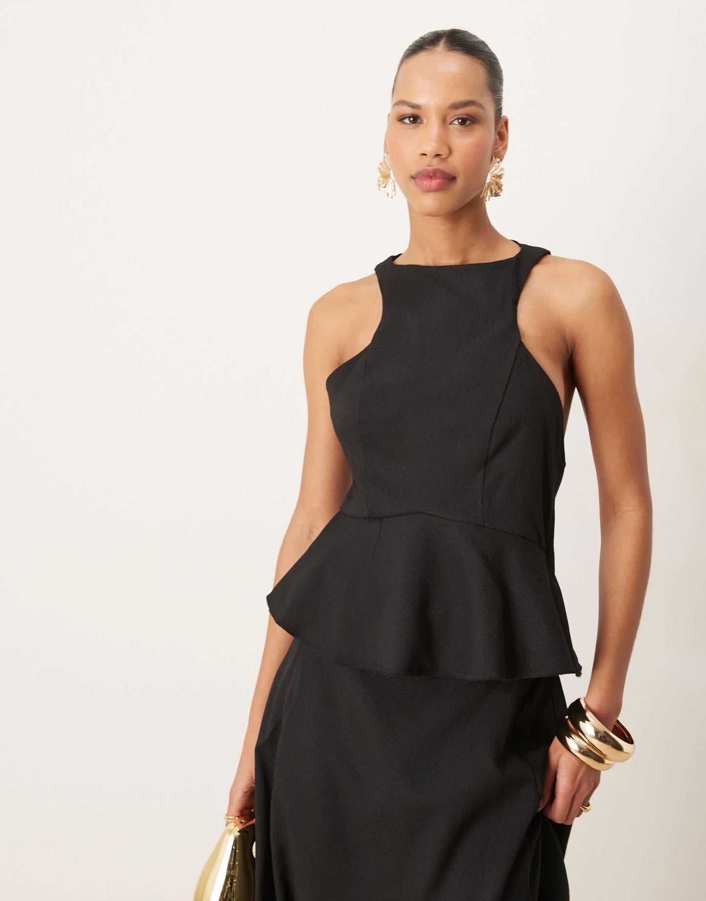 ASOS DESIGN open back maxi peplum dress in black - ASOS Sample Sale