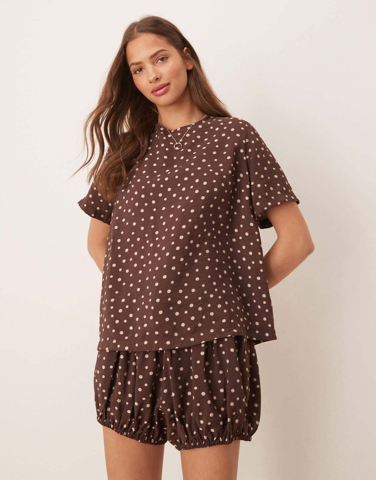 ASOS DESIGN open back tie top co-ord in brown spot print - ASOS Sample Sale