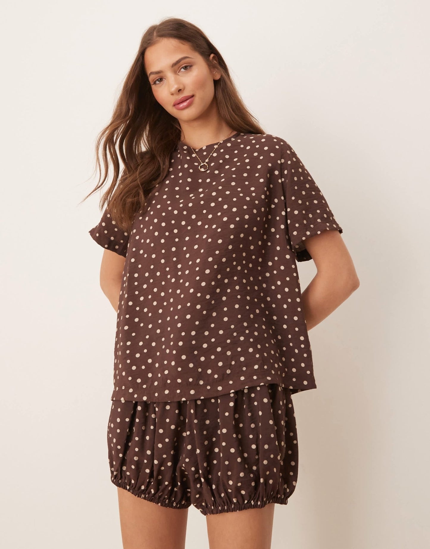 ASOS DESIGN open back tie top co-ord in brown spot print - ASOS Sample Sale