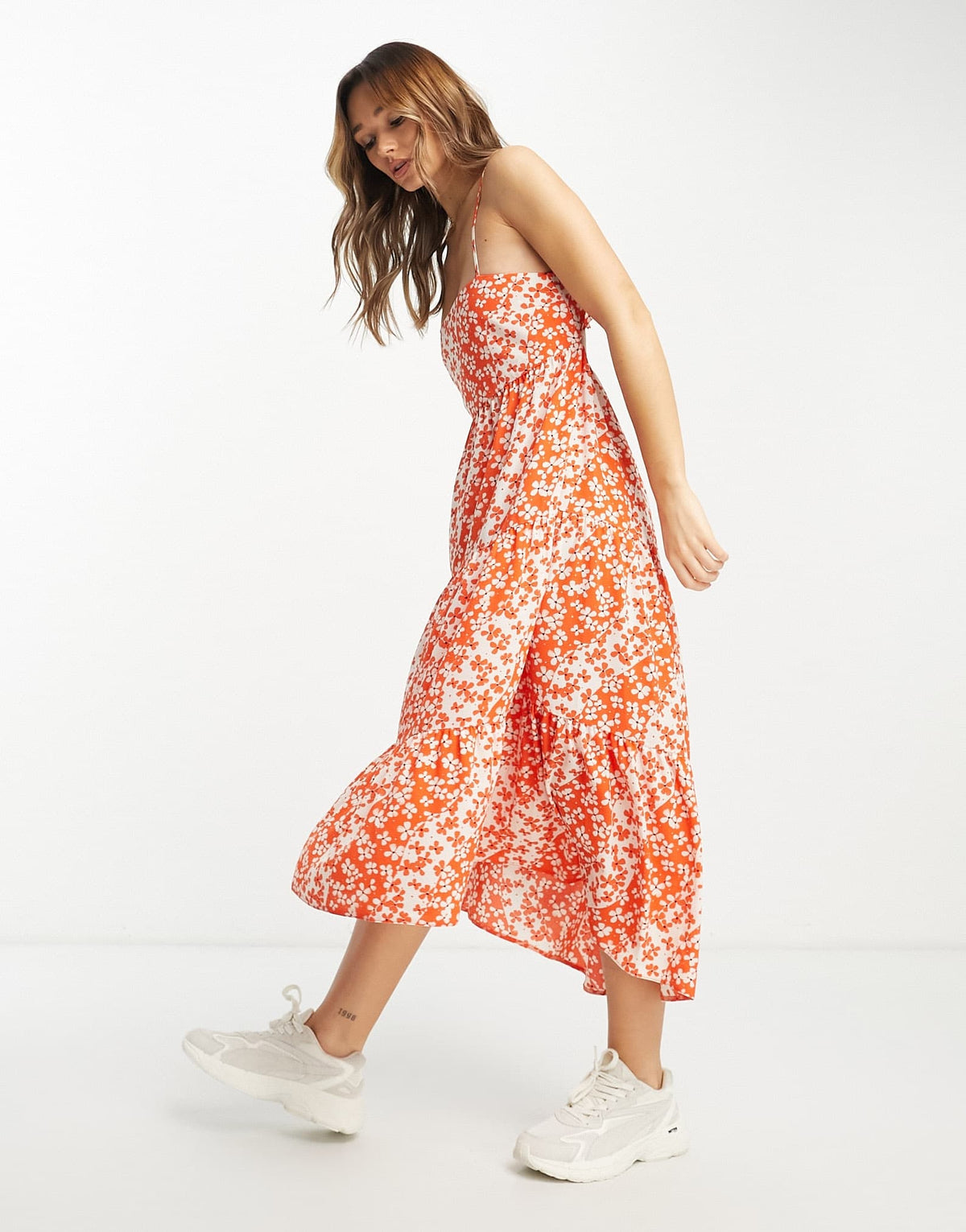 ASOS DESIGN open back tiered hi low hem maxi dress in red floral print - ASOS Sample Sale