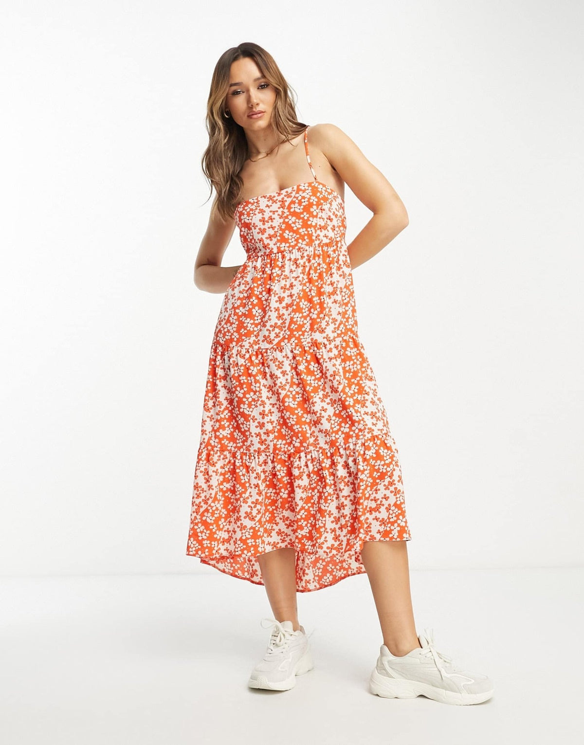ASOS DESIGN open back tiered hi low hem maxi dress in red floral print - ASOS Sample Sale