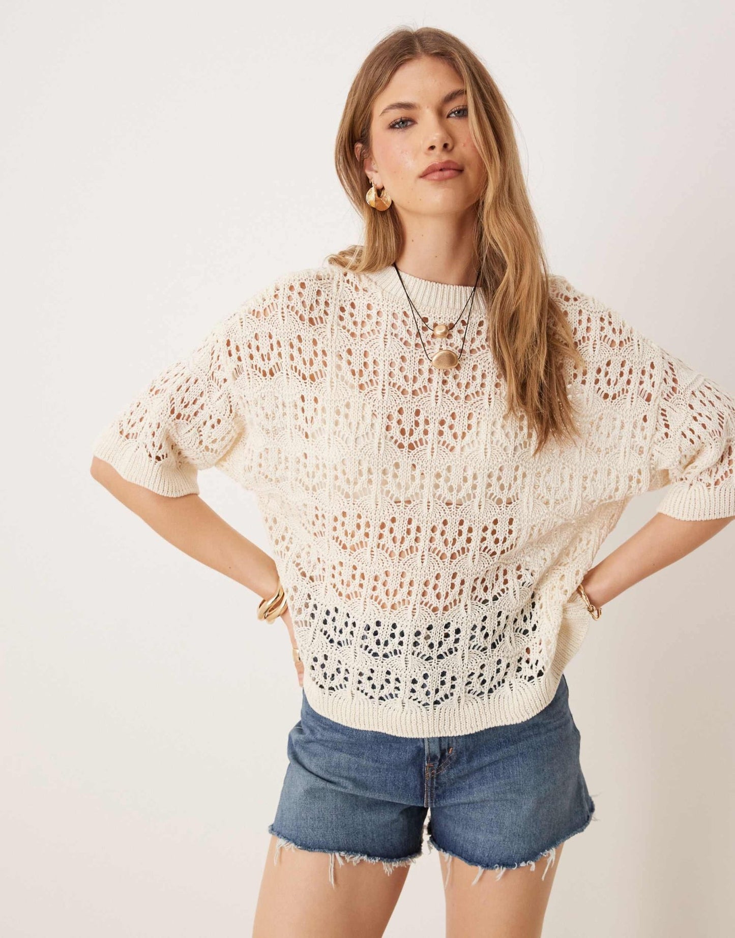 ASOS DESIGN open stitch relaxed t-shirt in ecru - ASOS Sample Sale