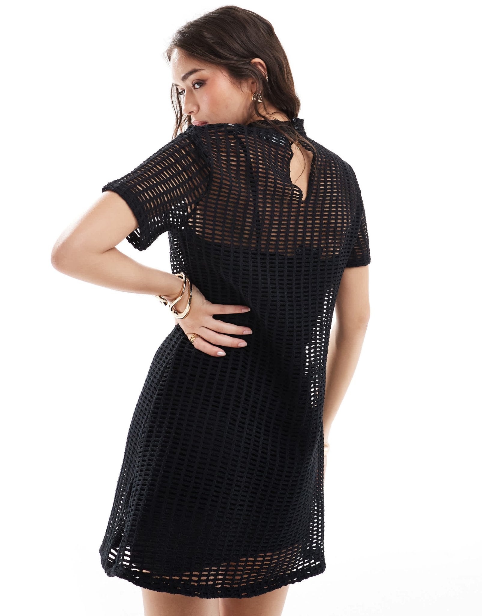 ASOS DESIGN open stitch t-shirt mini dress in black - ASOS Sample Sale