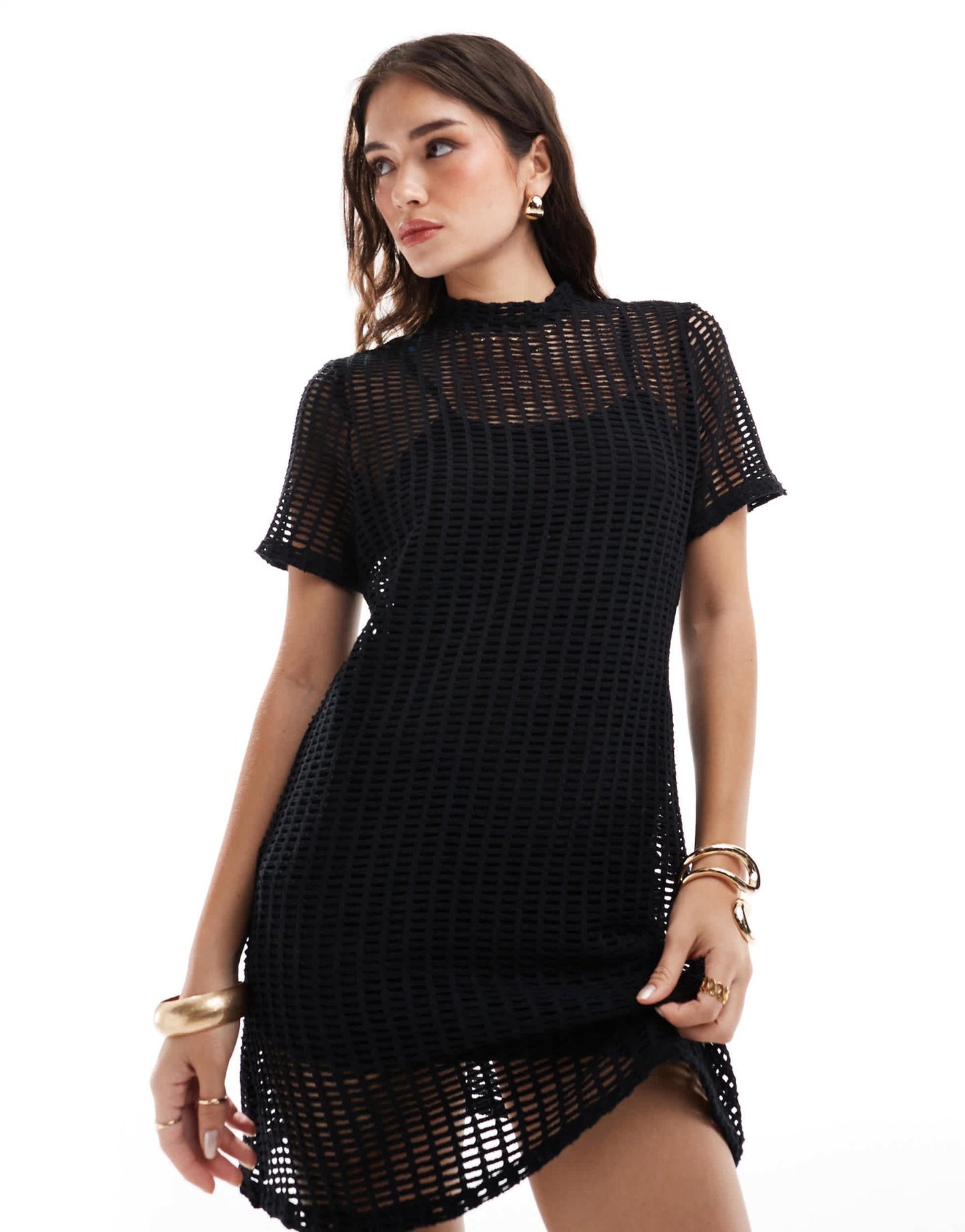 ASOS DESIGN open stitch t-shirt mini dress in black - ASOS Sample Sale