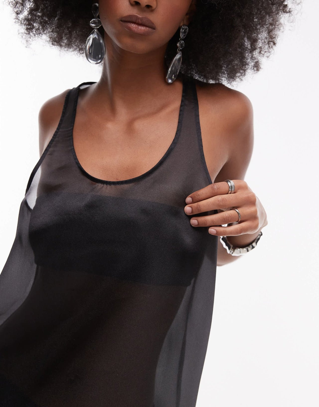 ASOS DESIGN organza scoop neck tank top in black - ASOS Sample Sale