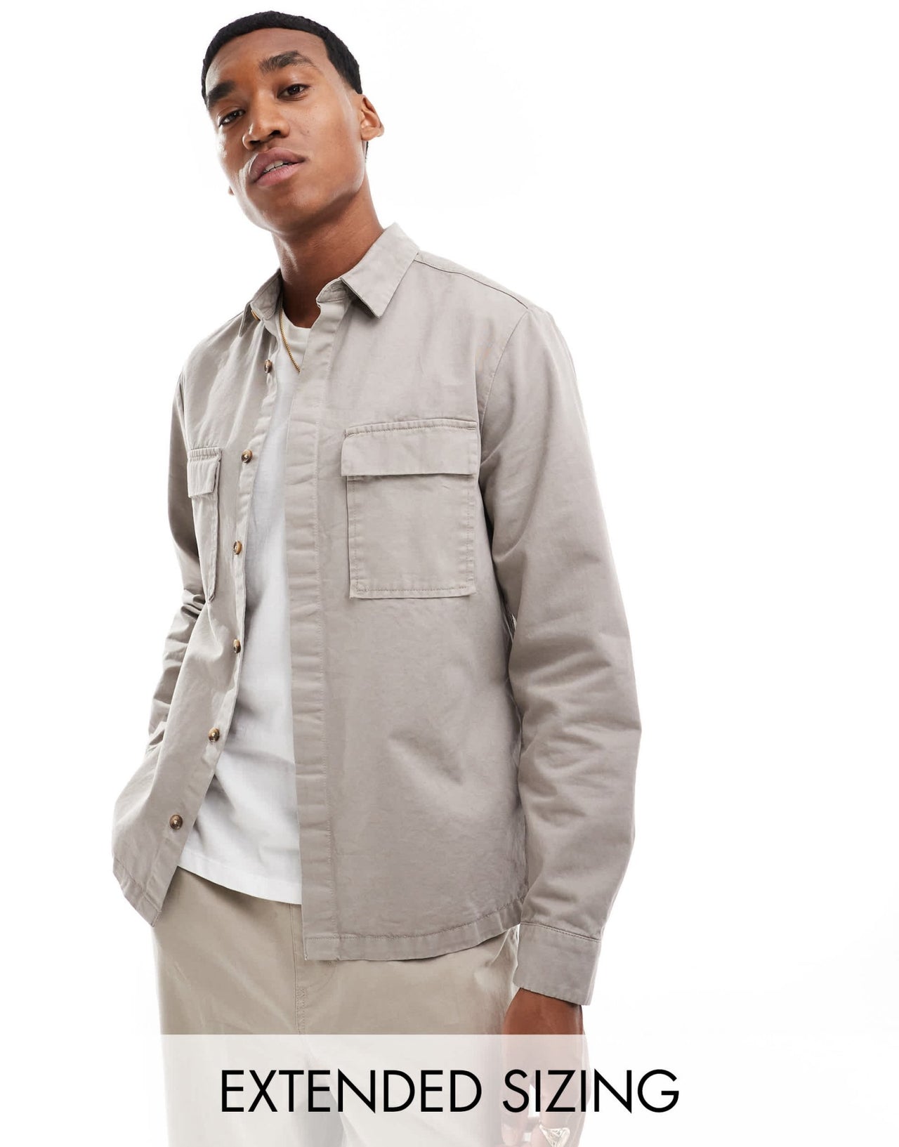 ASOS DESIGN overshirt with square collar and patch pocket in grey - ASOS Sample Sale