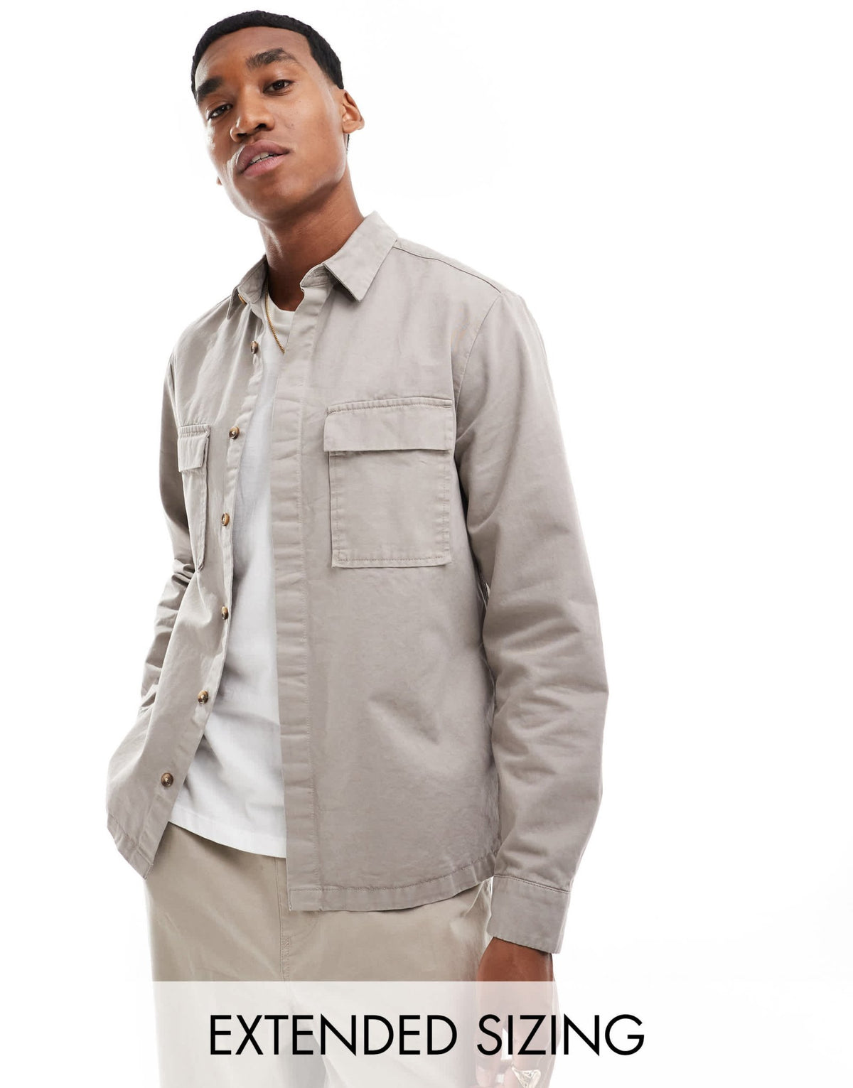 ASOS DESIGN overshirt with square collar and patch pocket in grey - ASOS Sample Sale