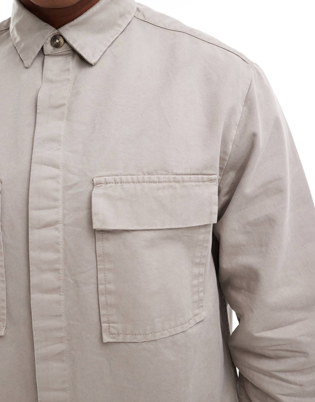 ASOS DESIGN overshirt with square collar and patch pocket in grey - ASOS Sample Sale