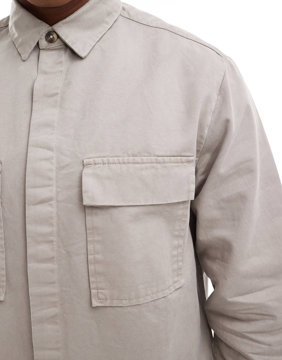 ASOS DESIGN overshirt with square collar and patch pocket in grey - ASOS Sample Sale