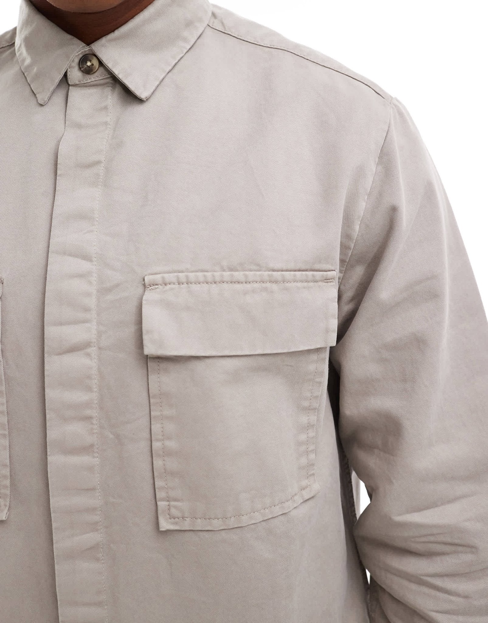 ASOS DESIGN overshirt with square collar and patch pocket in grey - ASOS Sample Sale