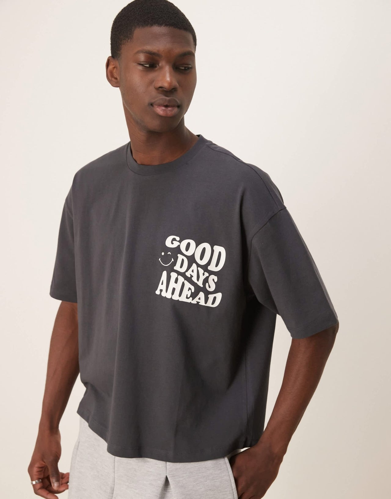 ASOS DESIGN oversize boxy t-shirt with Good Days Ahead graphic in grey - ASOS Sample Sale