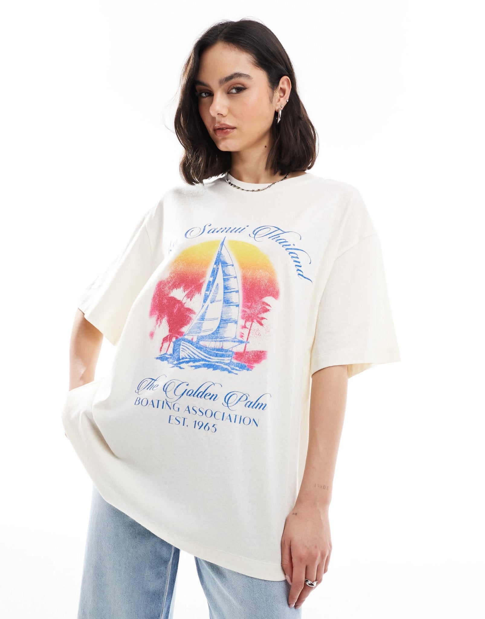 ASOS DESIGN oversize linen look t-shirt with Thailand boat graphic - ASOS Sample Sale