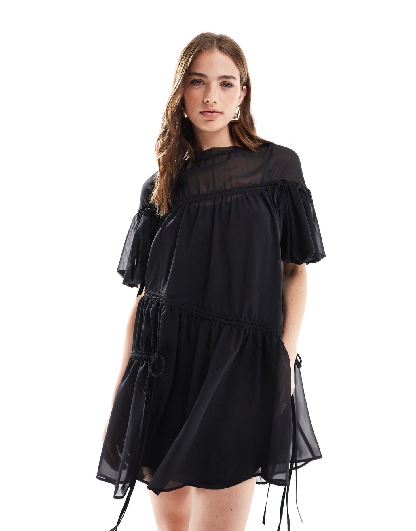 ASOS DESIGN oversize mini smock dress with ruched channel details in black - ASOS Sample Sale