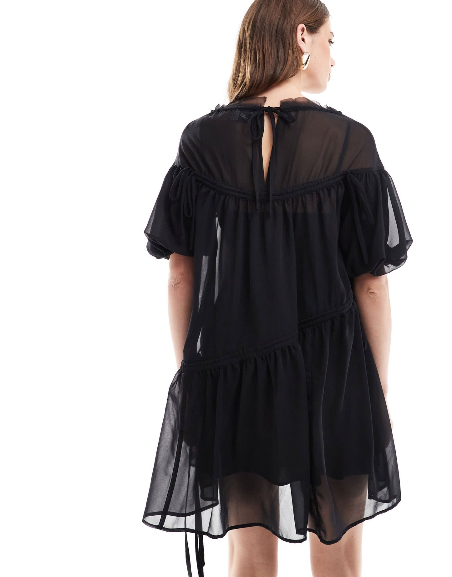 ASOS DESIGN oversize mini smock dress with ruched channel details in black - ASOS Sample Sale