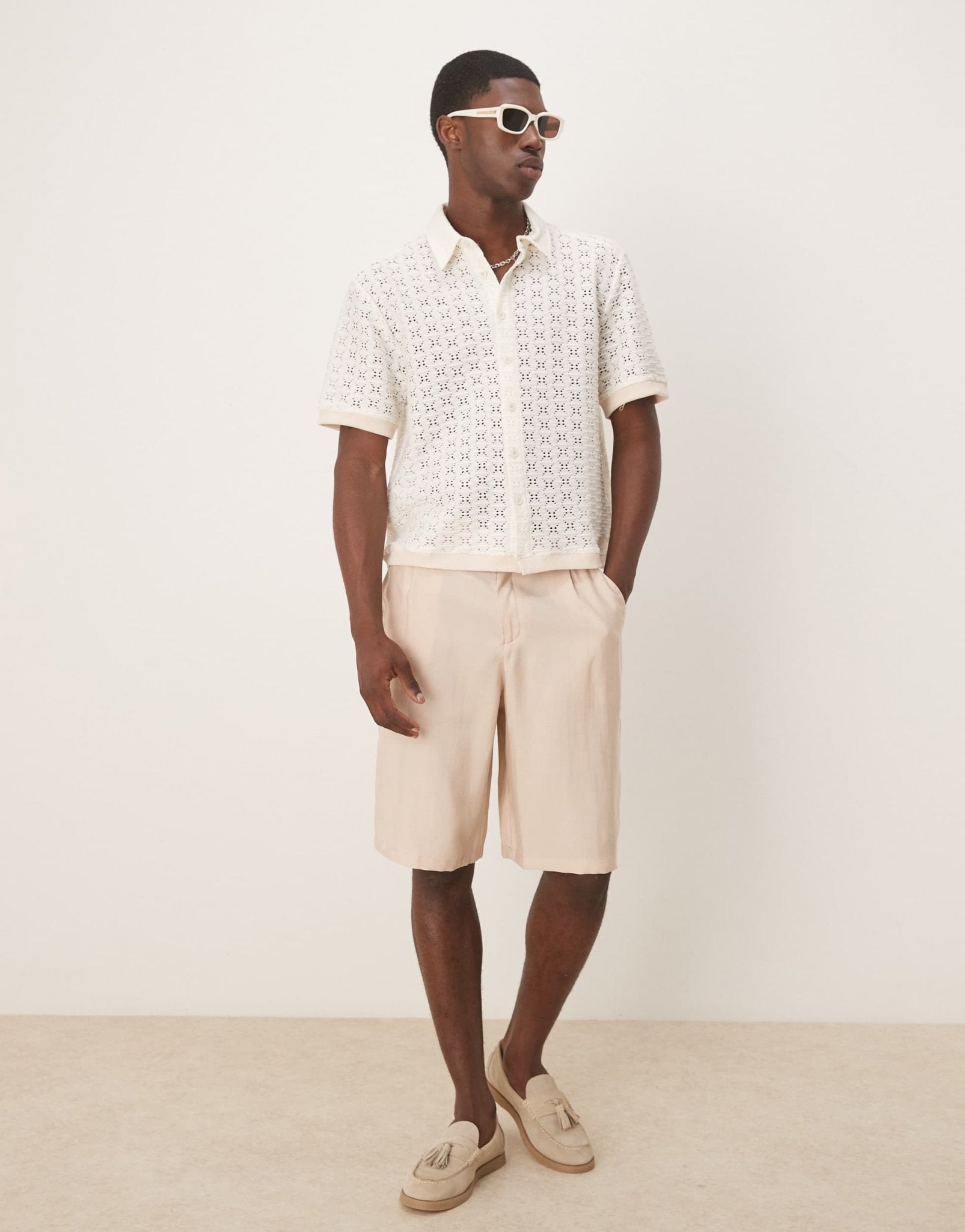 ASOS DESIGN oversize smart bermuda shorts with belt detail in neutral - ASOS Sample Sale