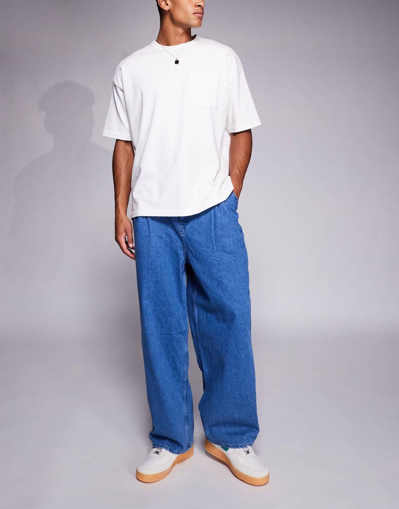 ASOS DESIGN oversized baggy jeans with side belts in mid wash blue - ASOS Sample Sale