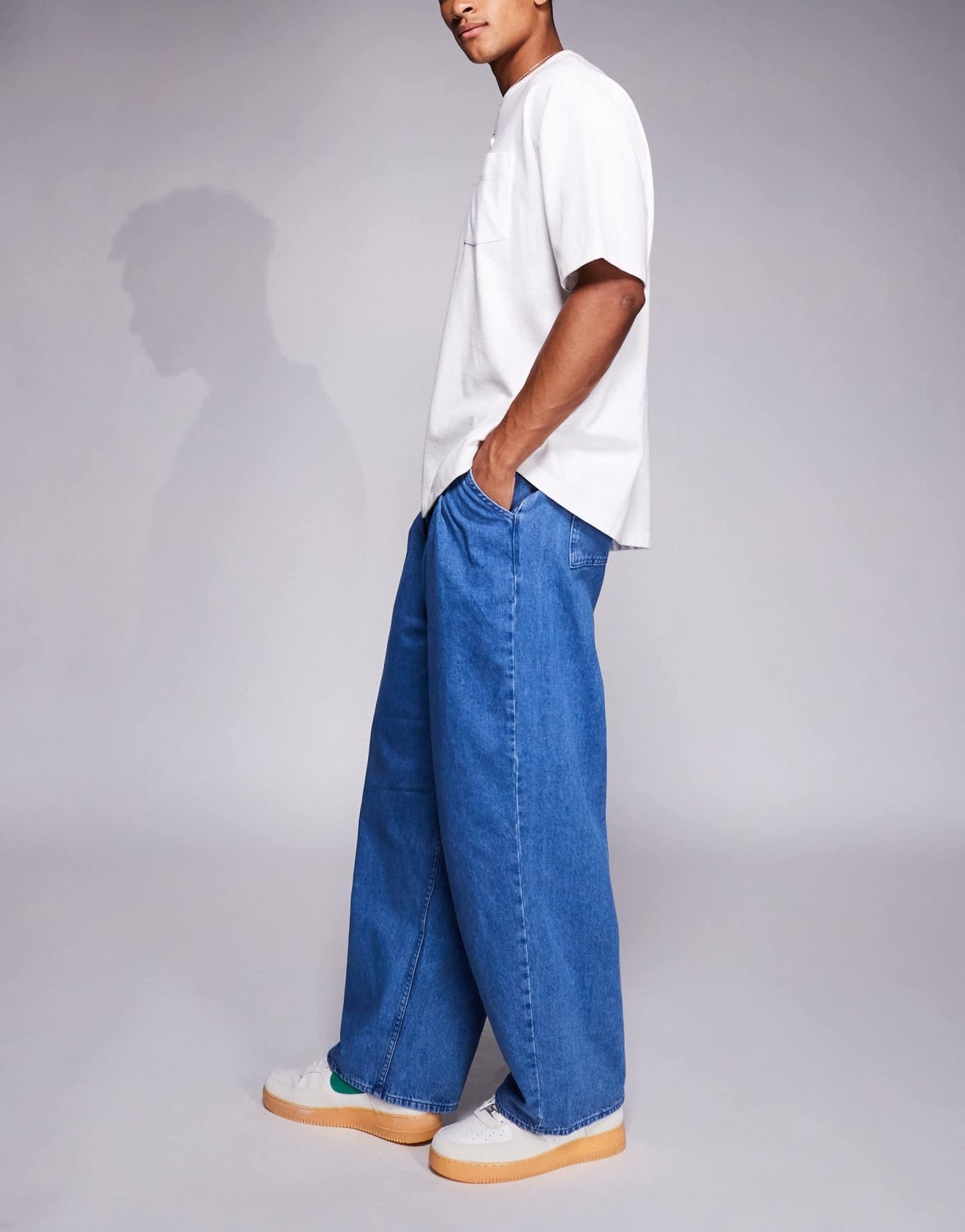 ASOS DESIGN oversized baggy jeans with side belts in mid wash blue - ASOS Sample Sale