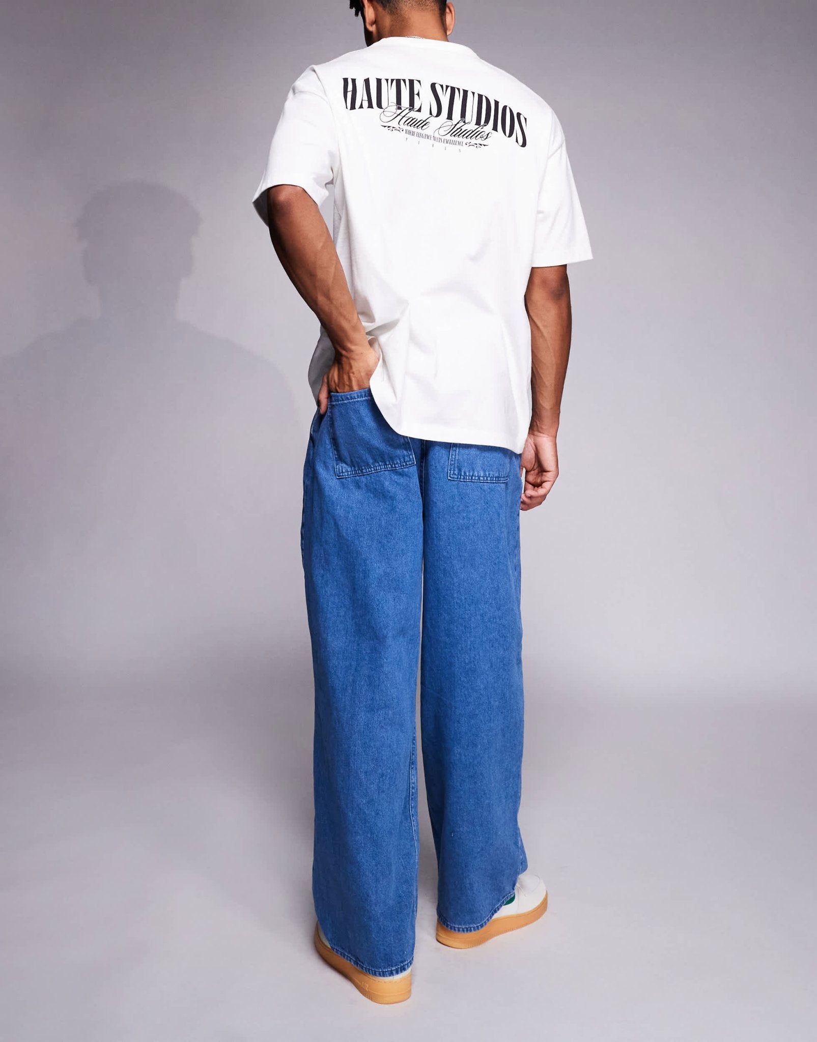 ASOS DESIGN oversized baggy jeans with side belts in mid wash blue - ASOS Sample Sale