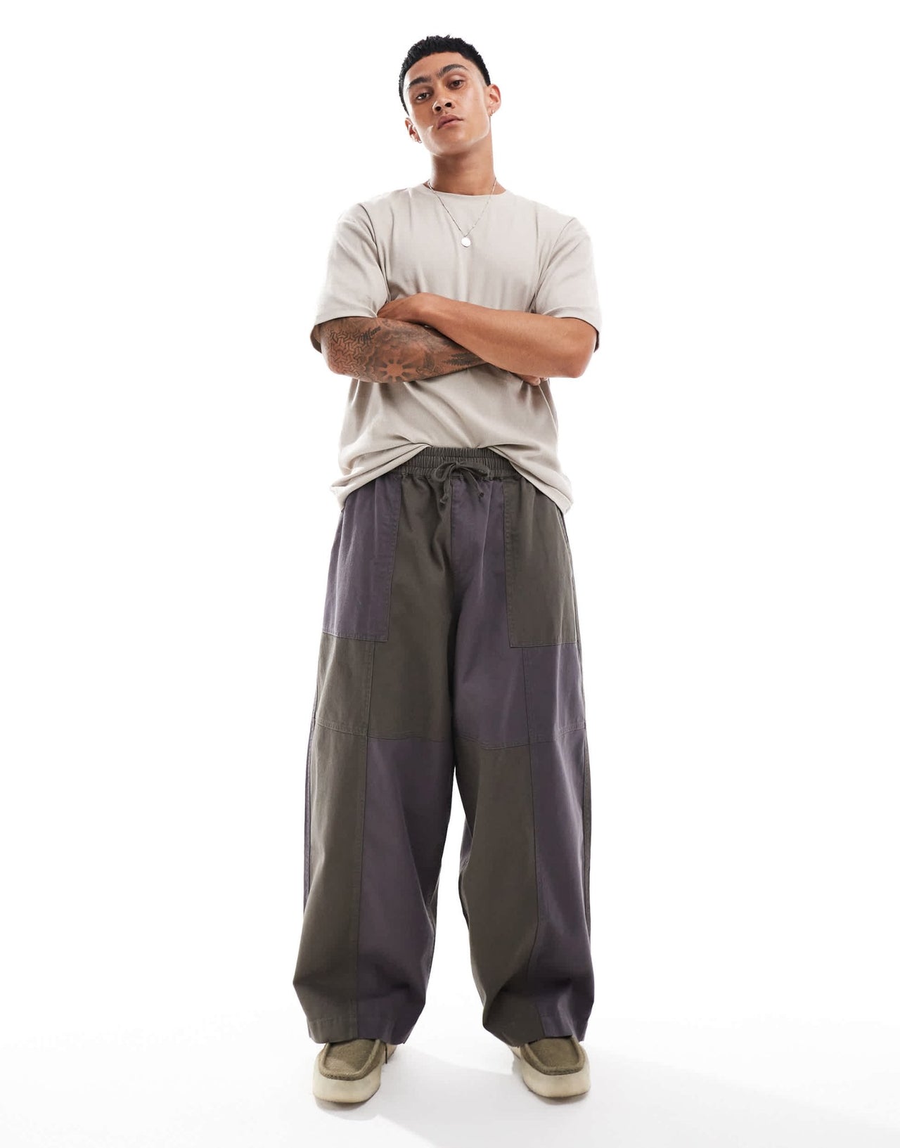 ASOS DESIGN oversized baggy trouser in grey and khaki mix - ASOS Sample Sale