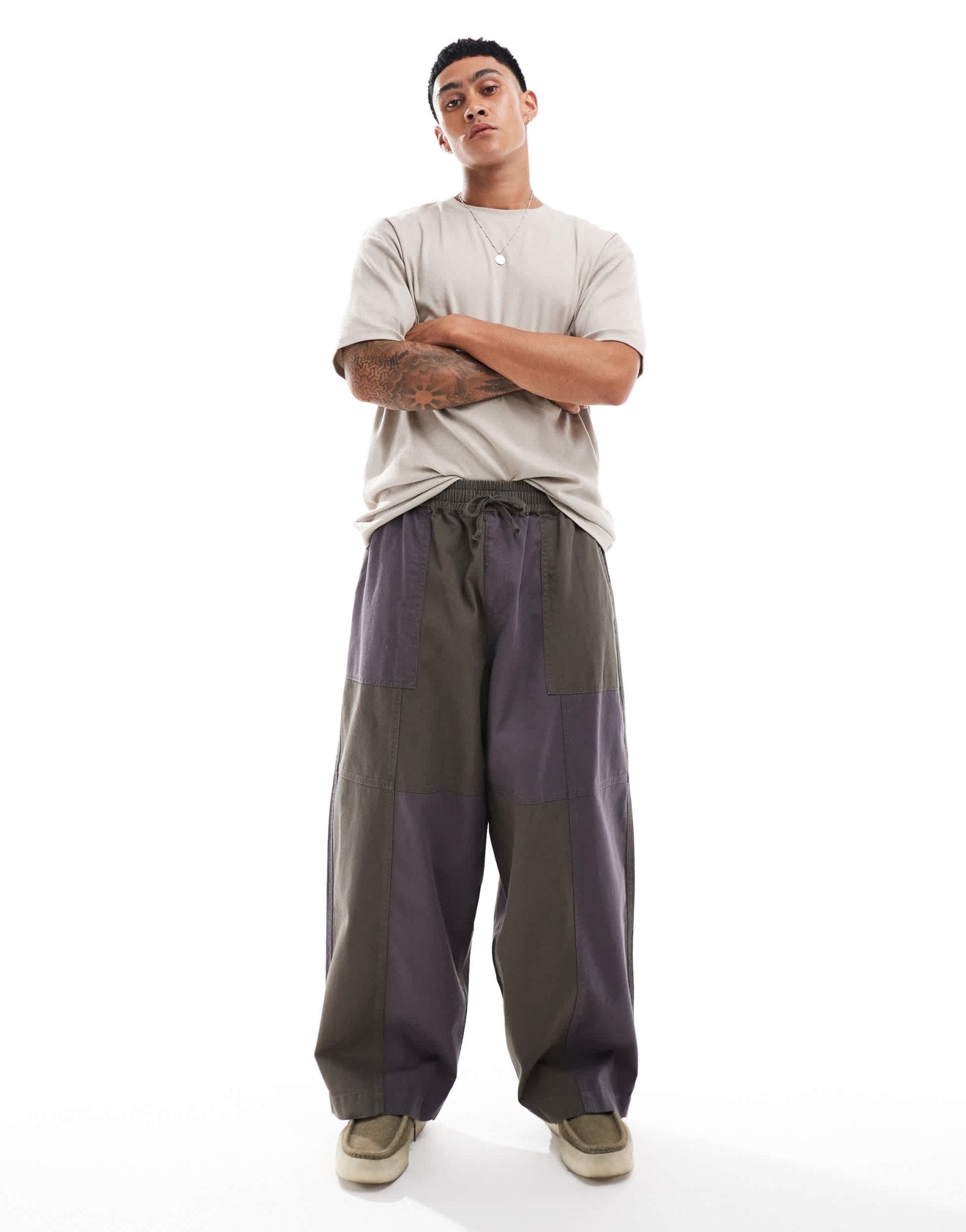 ASOS DESIGN oversized baggy trouser in grey and khaki mix - ASOS Sample Sale