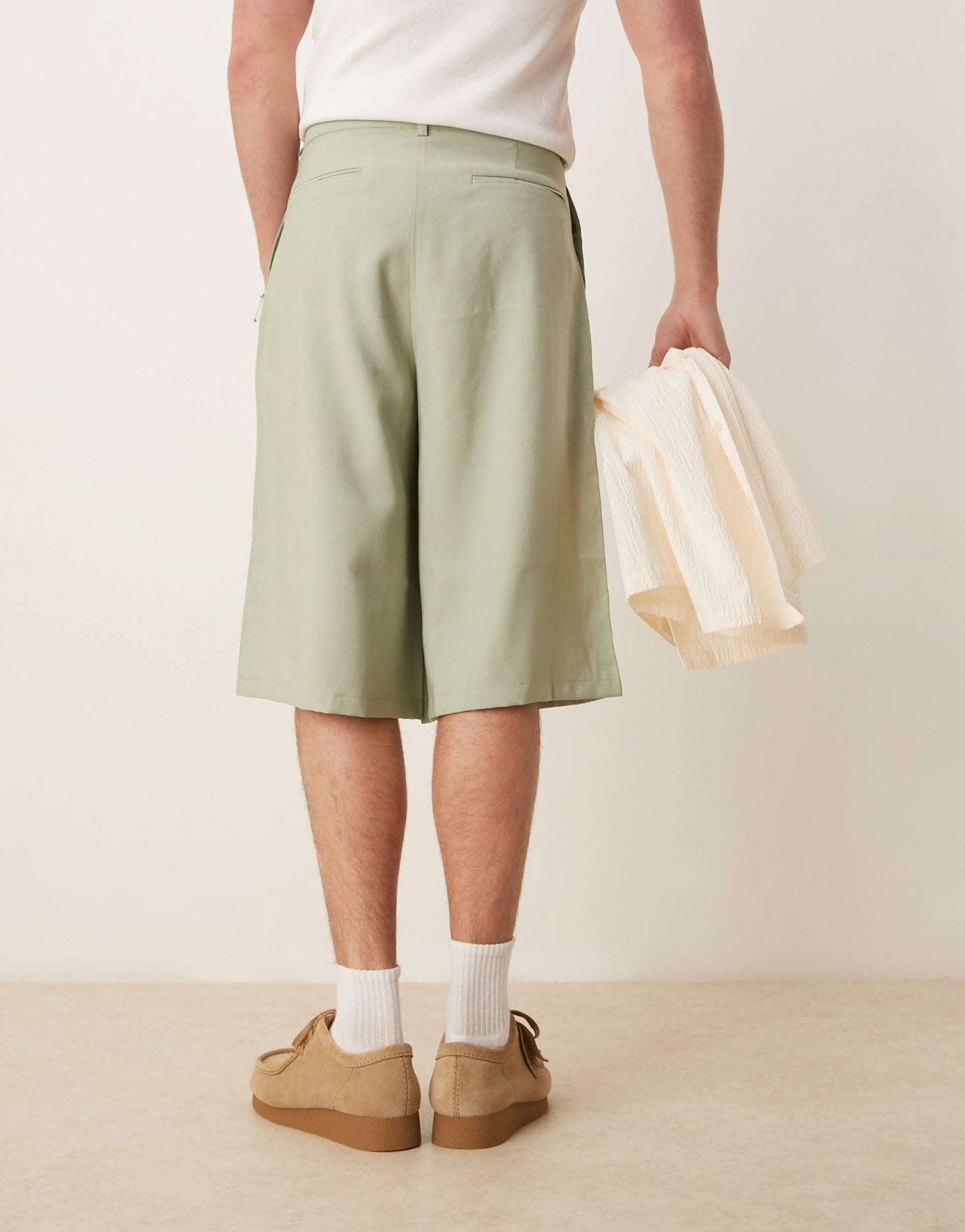 ASOS DESIGN oversized bemuda shorts with pleat details in sage - ASOS Sample Sale