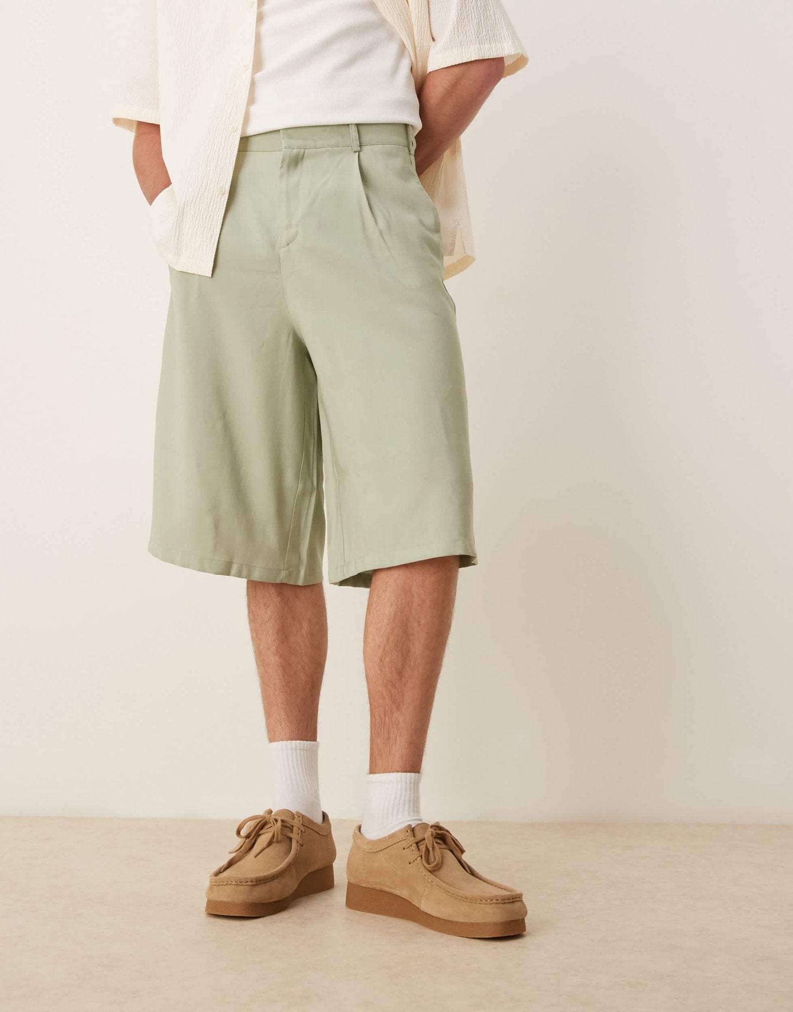 ASOS DESIGN oversized bemuda shorts with pleat details in sage - ASOS Sample Sale