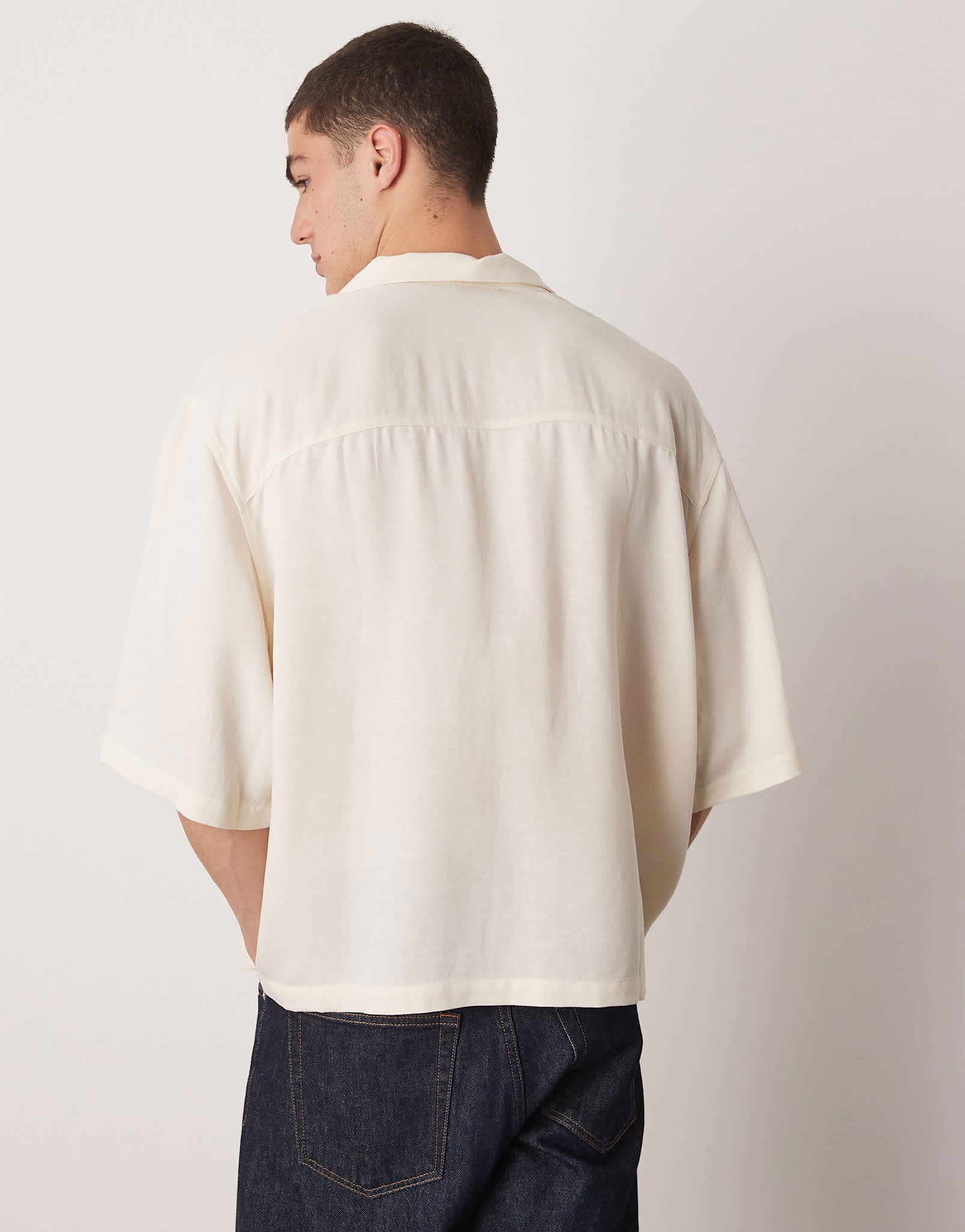 ASOS DESIGN oversized boxy linen look shirt with embroidery in beige - ASOS Sample Sale
