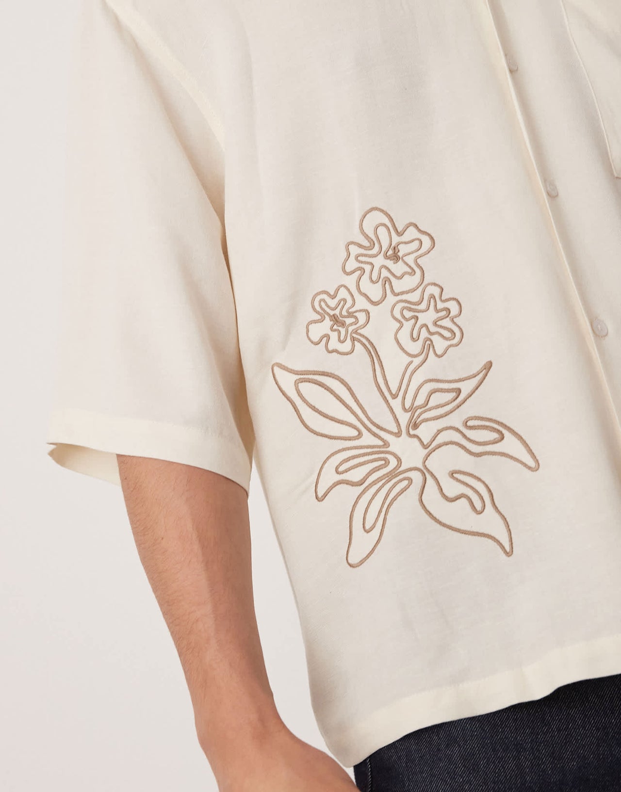 ASOS DESIGN oversized boxy linen look shirt with embroidery in beige - ASOS Sample Sale