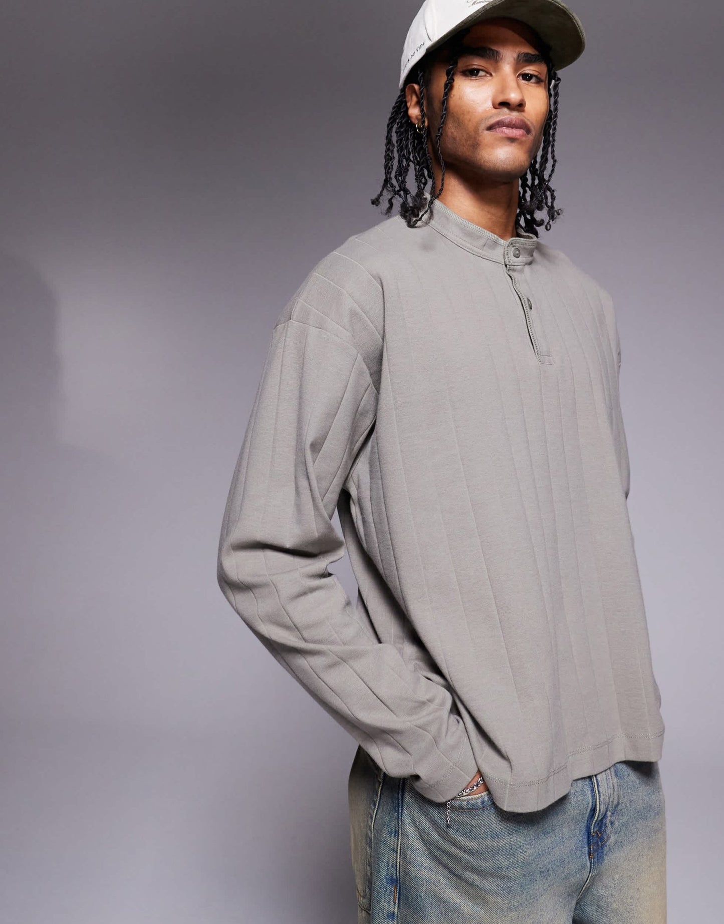 ASOS DESIGN oversized boxy long sleeve t-shirt in khaki textured rib - ASOS Sample Sale