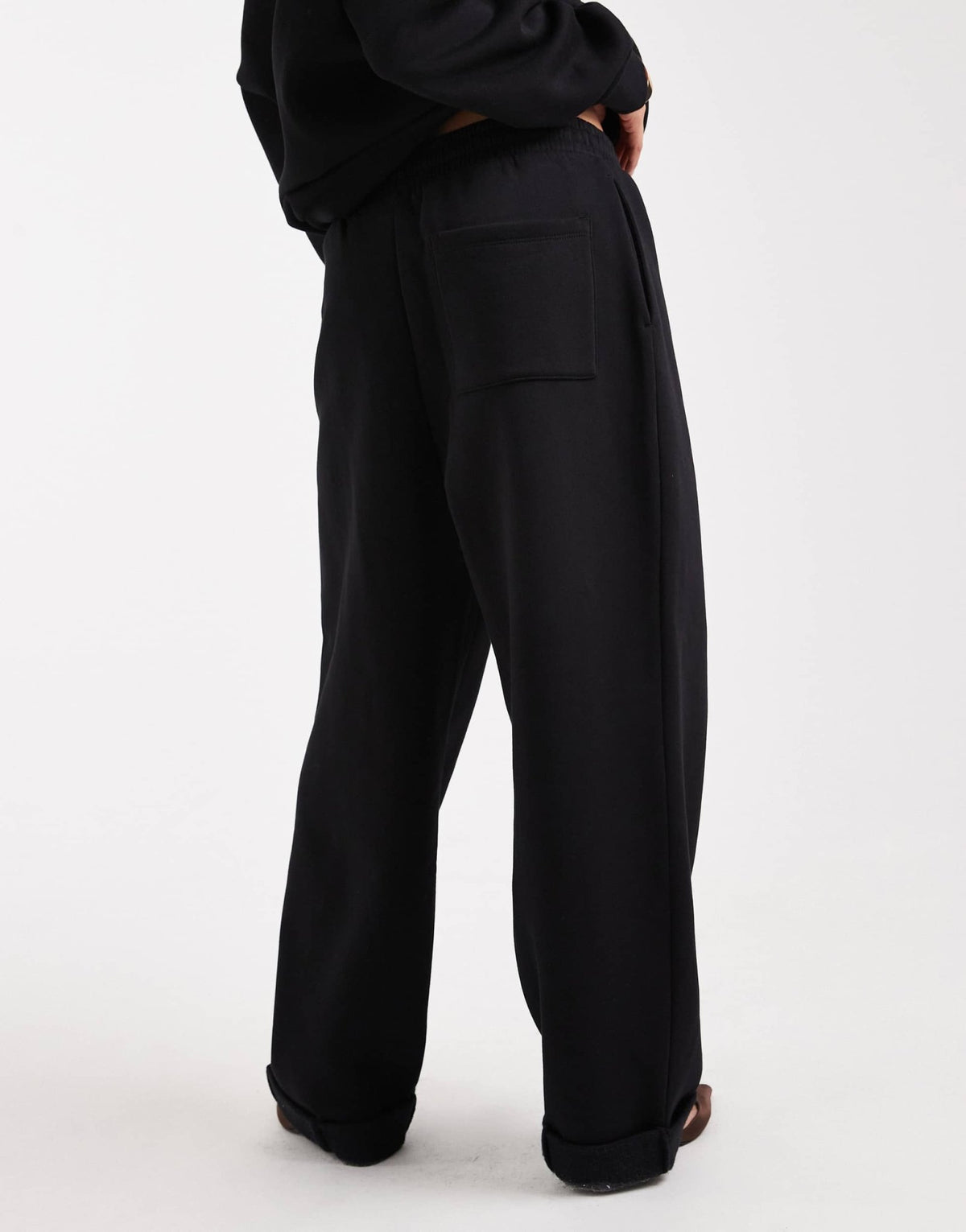 ASOS DESIGN oversized brushback jogger with turnback hem detail in black - ASOS Sample Sale