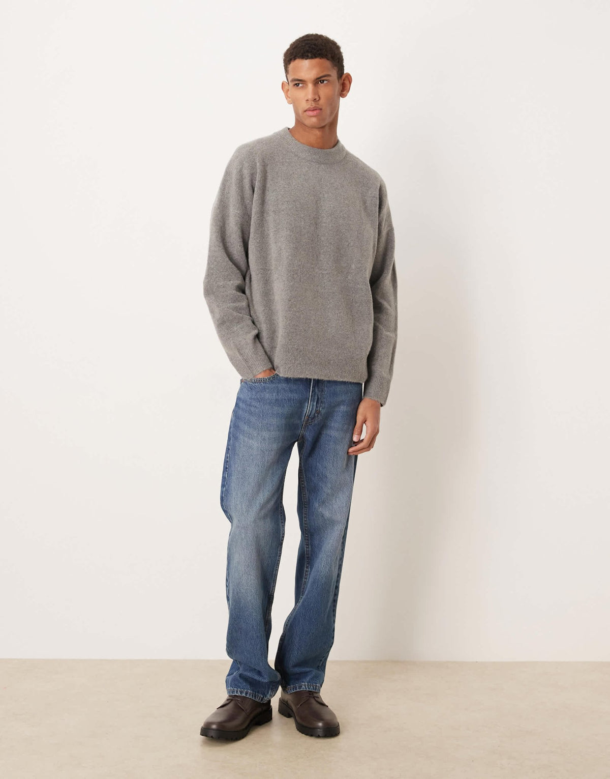 ASOS DESIGN oversized brushed knitted crew neck jumper in grey - ASOS Sample Sale