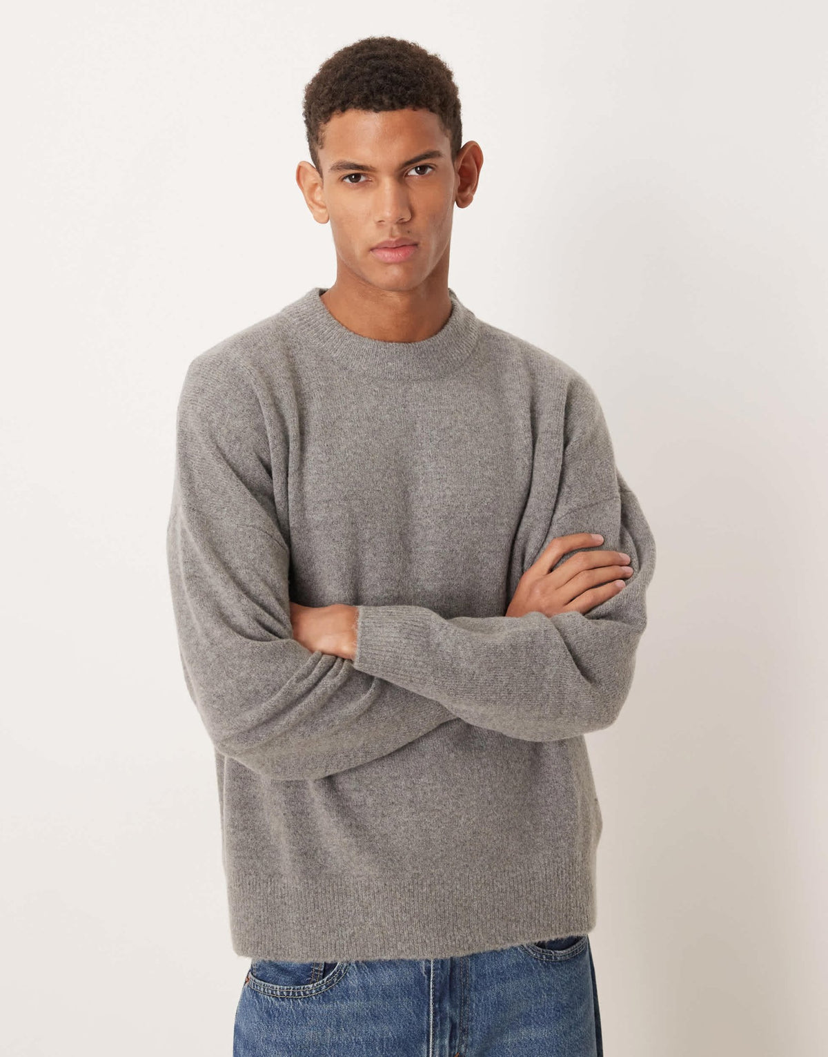 ASOS DESIGN oversized brushed knitted crew neck jumper in grey - ASOS Sample Sale