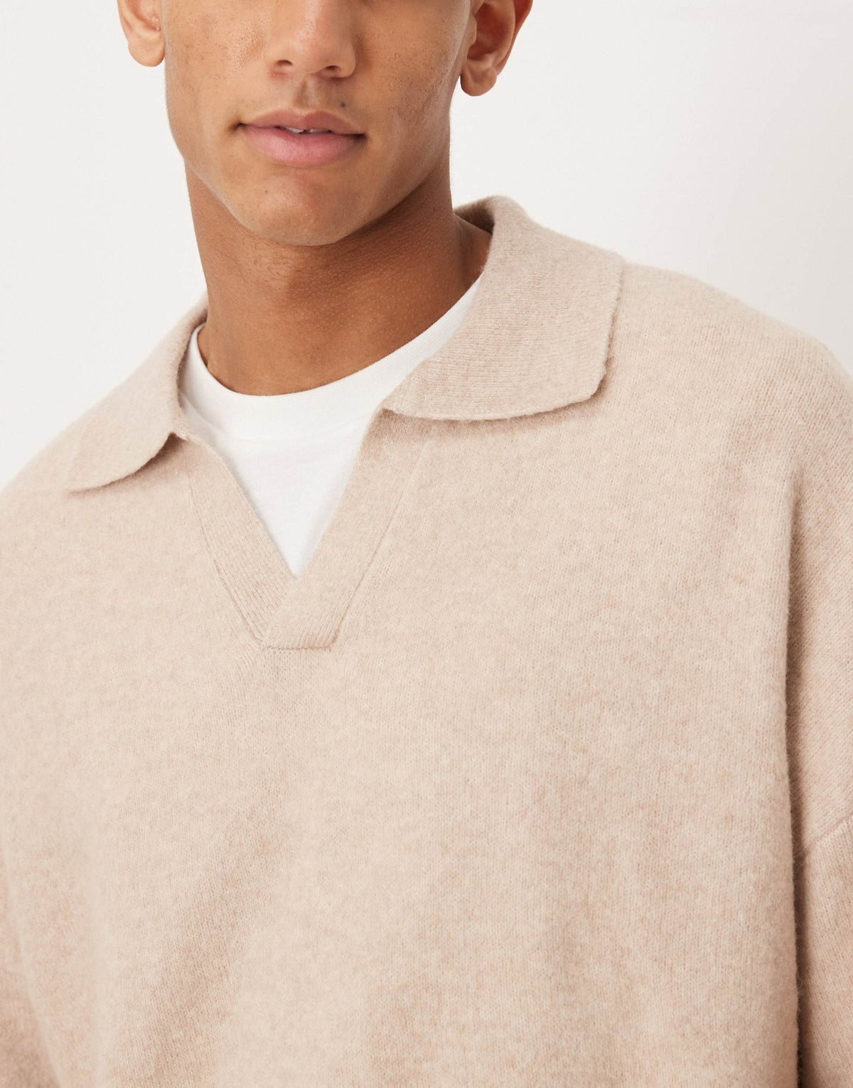 ASOS DESIGN oversized brushed knitted notch neck jumper in stone - ASOS Sample Sale