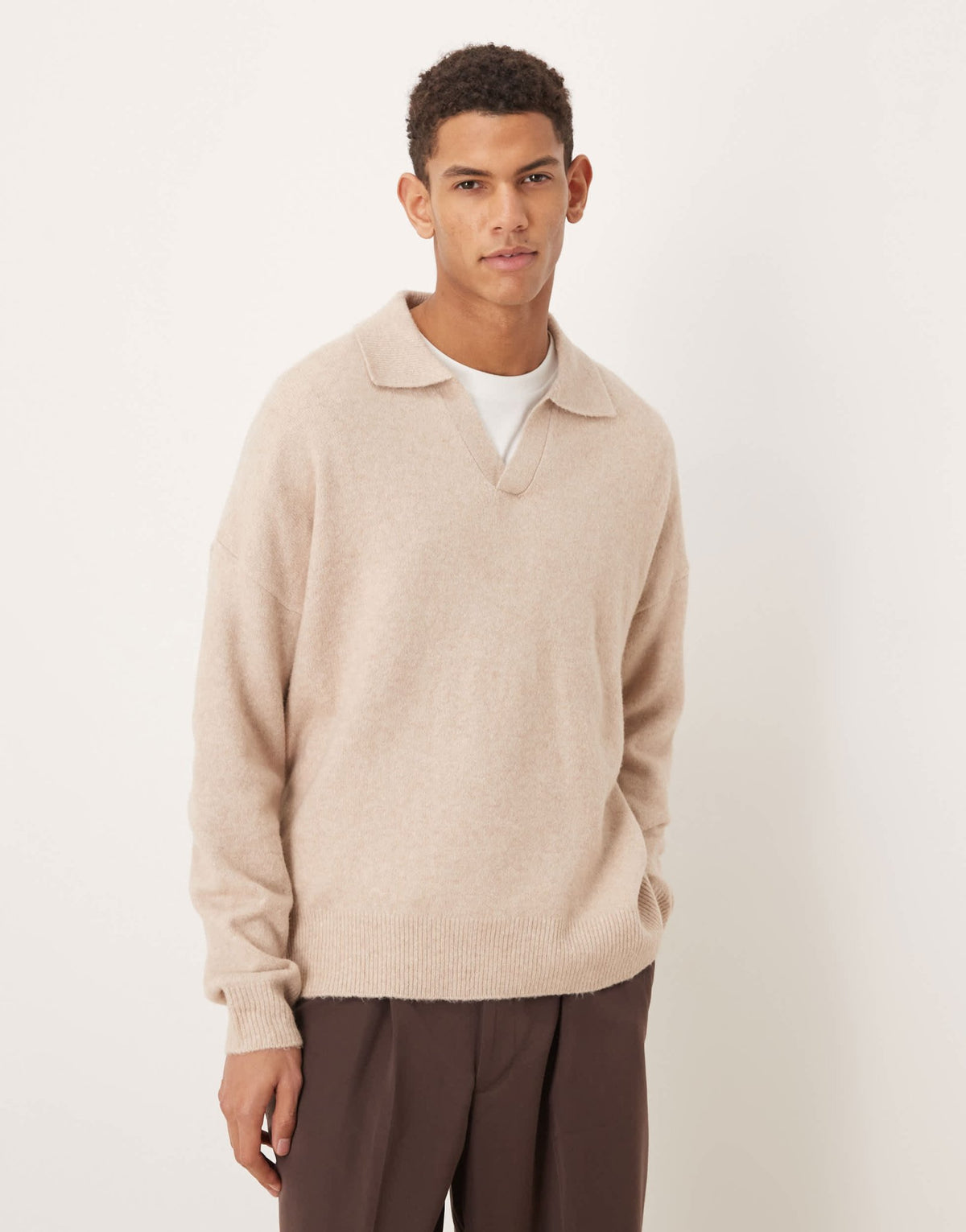 ASOS DESIGN oversized brushed knitted notch neck jumper in stone - ASOS Sample Sale