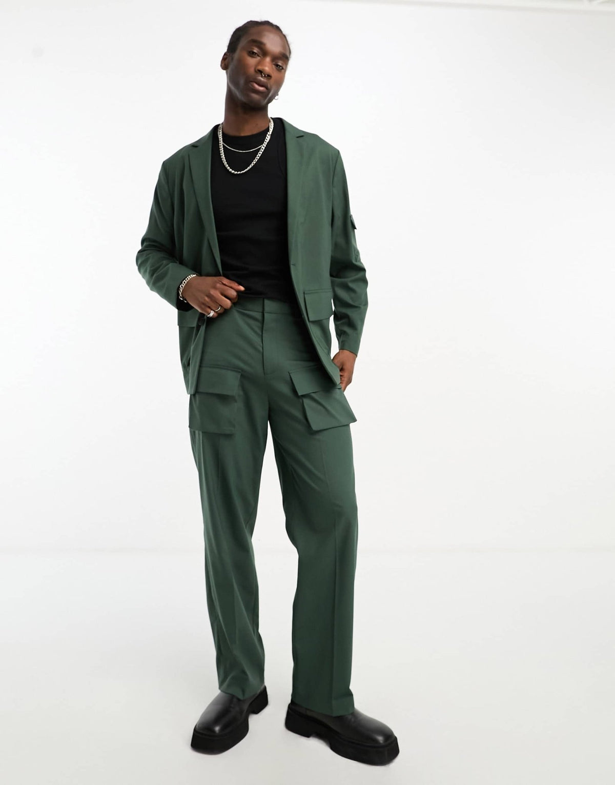 ASOS DESIGN oversized cargo pocket suit jacket in green - ASOS Sample Sale